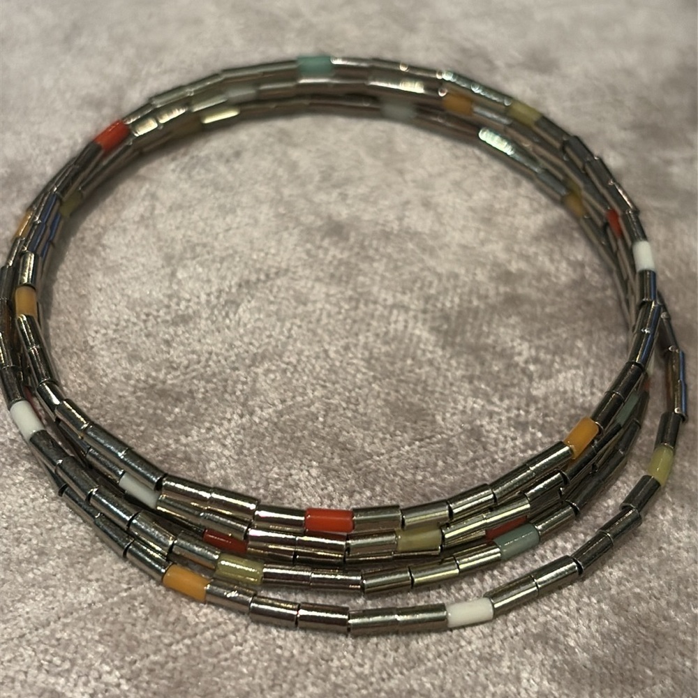 Vintage Silver and Red Elegant Bracelet Set 5-7” Coil Bracelet